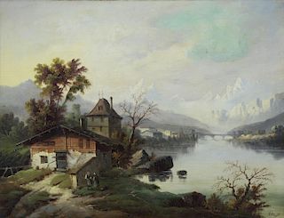 ROY, J. Oil on Canvas. River Landscape with House.