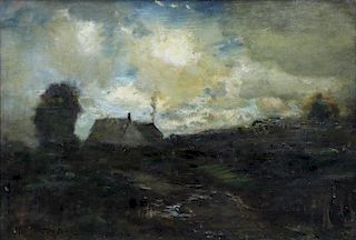 PARTON, Arthur. Oil on Canvas. Moonlit Landscape.
