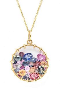 * A Yellow Gold and Multi Color Sapphire Pendant, 6.70 dwts.