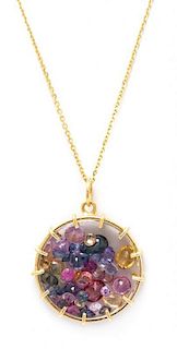 * A Yellow Gold and Multi Color Sapphire Pendant, 6.10 dwts.