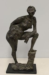 Monogrammed Brutalist Bronze Sculpture of a Nude.