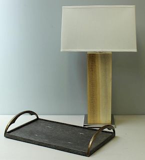 Shagreen Tray Together with a Snakeskin Lamp.