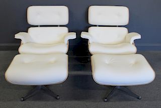 Pair of Vintage white Leather Eames Style Lounge