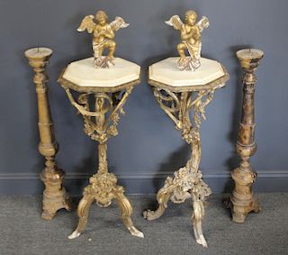 Pair of Antique Carved Giltwood Marbletop