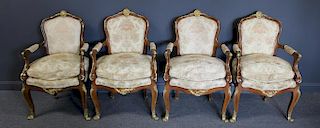 4 Antique Bronze Mounted Continental Arm Chairs.