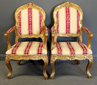 Pair of Vintage Louis XVI Style Giltwood Chairs.