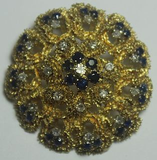 JEWELRY. 14kt Gold Openwork Brooch with Diamonds &