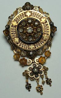 JEWELRY. Etruscan Revival Gold, Diamond and Enamel