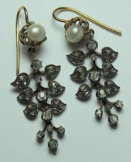 JEWELRY. Pair of Antique Pearl and Diamond