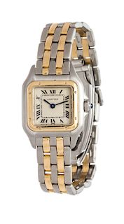 A Stainless Steel and Yellow Gold 'Panthere' Wristwatch, Cartier,