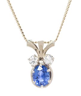 A White Gold, Sapphire and Diamond Pendant/Necklace, 2.20 dwts.