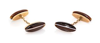 A Pair of Antique Rose Gold and Banded Agate Cufflinks, 7.80 dwts.