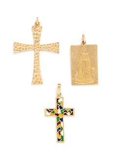 A Collection of 14 Karat Yellow Gold Religious Pendants, 21.00 dwts.