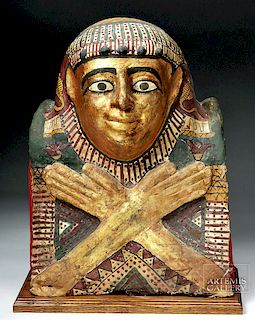 Egyptian Ptolemaic Gilded Child Sarcophagus Helmet Mask