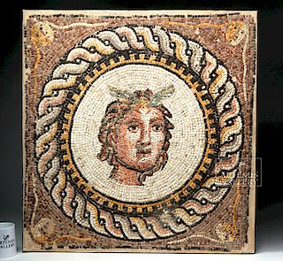 Stunning Roman Mosaic with Head of Mercury