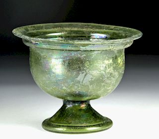 Roman Glass Footed Cup w/ Lovely Iridescence