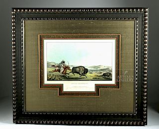 Rindisbacher Color Lithograph, Hunting the Buffalo 1837