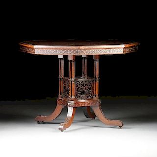 A CHIPPENDALE STYLE CARVED MAHOGANY CENTER TABLE, CIRCA 1880'S,
