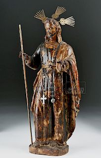 Early 19th C. Mexican Wood Santo - Christ Blessing