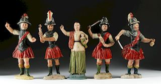 Quintet of 19th C. Mexican Wooden Santos Figures