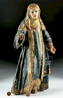19th C. Antique Mexican Wood Santo - Virgin Mary