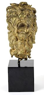 Large Lion Bronze Sculpture Mounted on Wooden