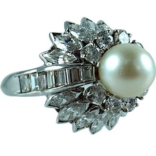 Platinum Approx 4.00 carat Diamond & Pearl Ring
