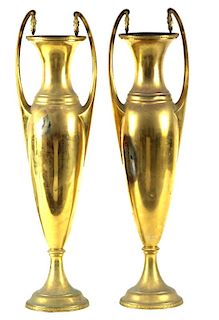 Large Pair Of Brass Leaf Design Urns.