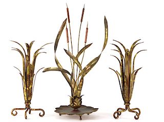 Three Brass Leaf Design Sculptures
