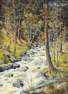 JAMES EMERY GREER (American -1948) A PAINTING, "Glacier Creek,"
