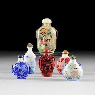 A GROUP OF SIX CHINESE SNUFF BOTTLES, 20TH CENTURY,