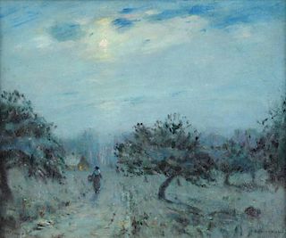 JOSEPH HENRY BOSTON (American 1860-1954) A PAINTING, "Moonlight Stroll,"
