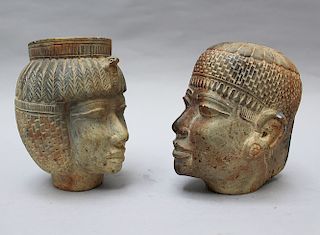 Two Stone Heads in Egyptian Taste