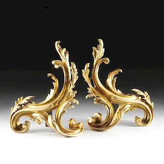 A PAIR OF LOUIS XV STYLE GILT BRONZE CHENETS, STAMPED "B&C," LAST QUARTER 19TH CENTURY,