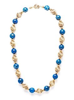 A 14 Karat Yellow Gold and Sodalite Bead Necklace, 21.10 dwts.