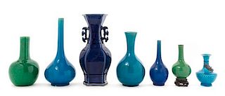Seven Chinese Monochrome Glazed Porcelain Vases Height of the tallest 11 1/4 inches.