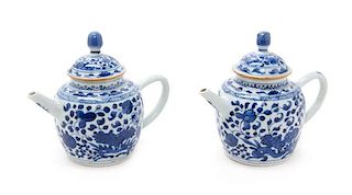A Pair of Chinese Blue and White Porcelain Teapots Height 5 1/2 inches.