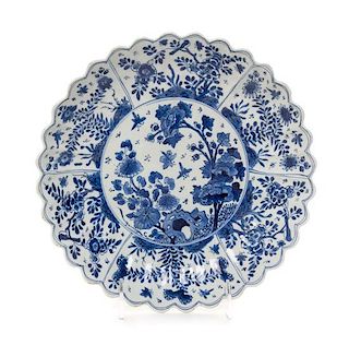 A Chinese Export Blue and White Porcelain Chrysanthemum-Form Dish Diameter 9 1/2 inches.