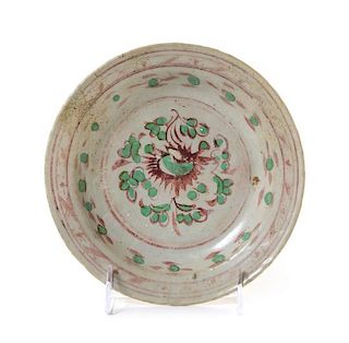* A Chinese Red and Green Stoneware Dish Diameter 7 1/2 inches.
