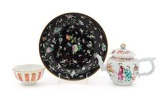 Three Chinese Porcelain Articles Largest diameter 9 1/2 inches.