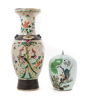 Two Chinese Famille Rose Porcelain Articles Height of taller 23 1/2 inches.