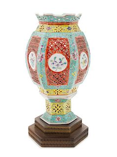 * A Chinese Famille Rose Porcelain Lamp Height of vase 12 inches.