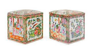 Two Chinese Rose Medallion Covered Jars Height of each 6 3/4 inches.