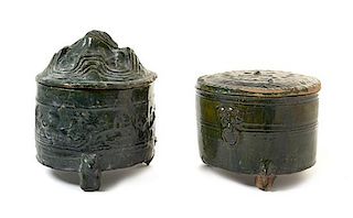 * Two Chinese Green Glazed Pottery Hill Jars, Lian Height of largest 8 inches.