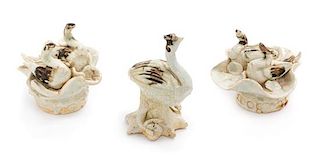 Three Chinese Qingbai Porcelain Figures of Cranes Height of tallest 3 3/8 inches.