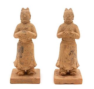 A Pair of Chinese Pottery Figures of Males Height of taller 7 1/4 inches.