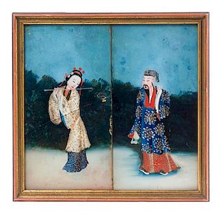 * A Chinese Reverse Glass Painting 10 3/4 x 11 inches.