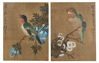 Attributed to Ren Bonian, (1840-1895), Birds Perched on Flowering Branches