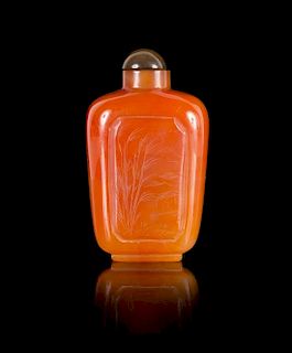 A Chinese Amber Snuff Bottle Height 3 1/2 inches.