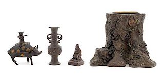 Four Chinese Bronze Articles Height of tallest 6 1/4 inches.